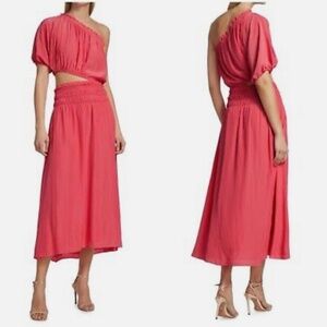 Ramy Brook Pink One-Shoulder Pleated Midi Dress